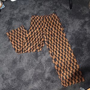 Old Navy Womens Checkered Black and Brown Playa Wide Leg Pants